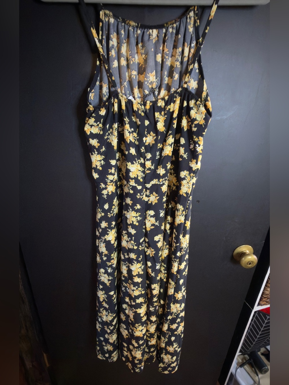 Black Floral Maxi Dress with Yellow Blossoms 🌺 - Picture 3 of 4